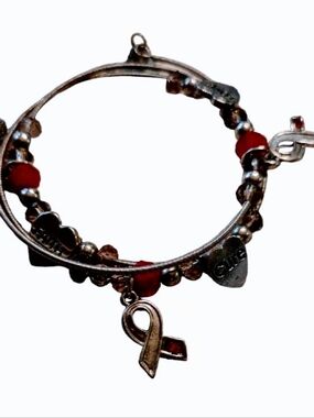 Silver and Red 'Faith Cure' Ribbon Charm Bracelet